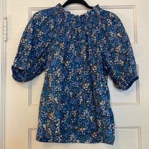J Crew Smocked Puff Sleeve Blouse with Liberty Fabric